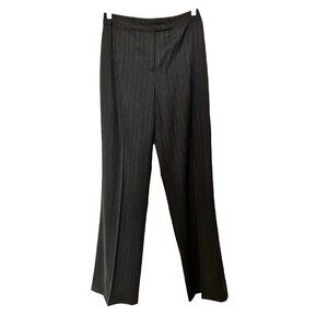 ESCADA WOOL BLEND DARK GREY PINSTRIPE HIGH RISE WIDE STRAIGHT LEG FLOWY PANTS
